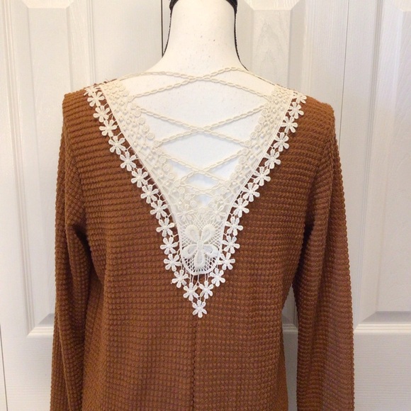 B Famous #USA Womens Long Brown Boho Crocheted Cardigan Sweater Choose Size - Picture 5 of 8